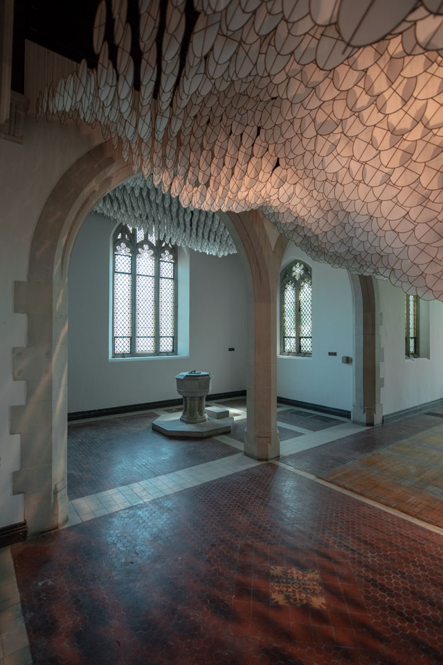 Jacob Hashimoto. The Eclipse, 2017-18, St Cornelius Chapel, Governors Island. Photograph: Timothy Schenck.