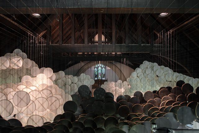 Jacob Hashimoto. The Eclipse, 2017-18, St Cornelius Chapel, Governors Island. Photograph: Timothy Schenck.