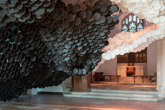 Jacob Hashimoto. The Eclipse, 2017-18, St Cornelius Chapel, Governors Island. Photograph: Timothy Schenck.