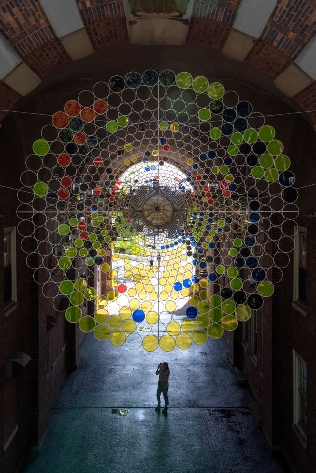 Jacob Hashimoto. Never Comes Tomorrow, 2015-18, Liggett Hall, Governors Island. Photograph: Timothy Schenck.