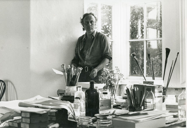 Patrick Heron in his studio at Eagles Nest c1969. Photograph: Mark Trompeteler. Courtesy the estate of Patrick Heron 2018.