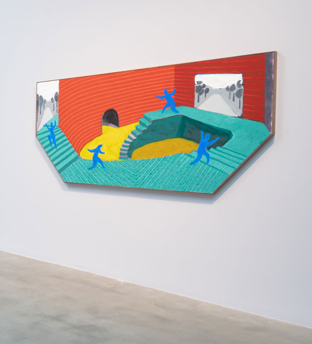 David Hockney. Hither and Dither, 2017. Acrylic on canvas, 48 x 96 in (121.9 cm x 243.8 cm). Installation view. Photograph courtesy Pace Gallery. © 2018 David Hockney.