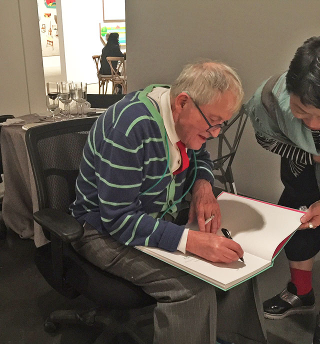 David Hockney, pen in one hand, cigarette in the other, 2018. Photograph: Jill Spalding.