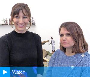 Curators Alexandra Kokoli (right) and Basia Śliwińska talk to Studio International about the exhibition Home Strike at I’étrangère in London, 8 March 2018. Photograph: Martin Kennedy.