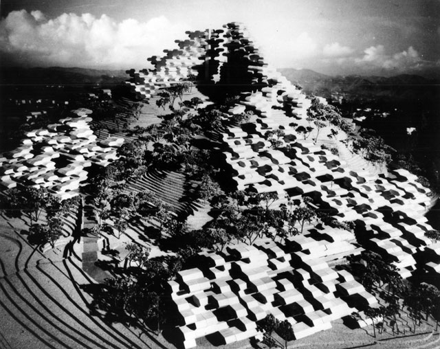 Habitat Puerto Rico. Site model photo montage, 1968. Courtesy Sadie Architects.