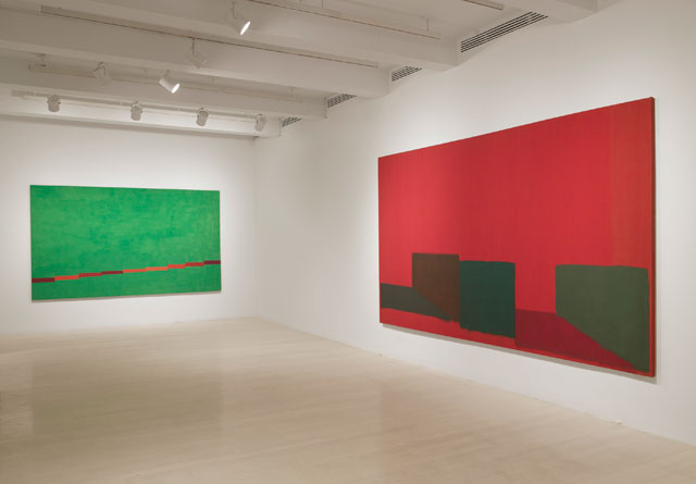 Installation view of John Hoyland: Stain Paintings 1964–1966, 32 East 57th Street, New York, September 15 – October 21, 2017. © The John Hoyland Estate. All rights reserved, DACS 2017. Photograph: Tom Barratt, courtesy Pace Gallery.