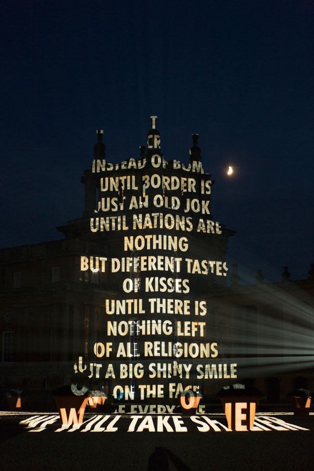 Jenny Holzer. On War, 2017. Text: Untitled 4, (unpublished) by Omid Shams, © 2017 by the author. Used with permission of the author. © 2017 Jenny Holzer, member Artists Rights Society (ARS), NY. Photograph: Samuel Keyte.