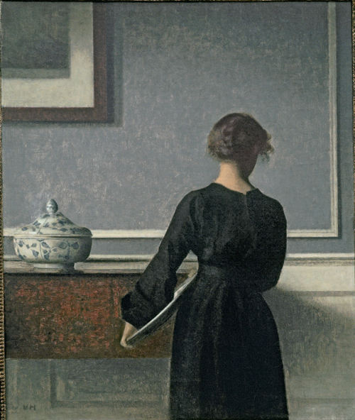 Vilhelm Hammershøi. <em>Interior. Young Woman seen from Behind</em>, 1903-04. Oil on canvas, 61 x 50.5 cm. Randers Kunstmuseum. Photo Niels Erik Hybye