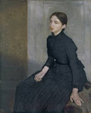 Vilhelm Hammershøi. <em>Portrait of a Young Woman</em>. The Artist's Sister Anna Hammershoi, 1885. 
      Oil on canvas , 
      112 x 91.5 cm. 
      The Hirschsprung Collection, Copenhagen. 
    Photo Â© The Hirschsprung Collection, Copenhagen/DOWIC Fotografi