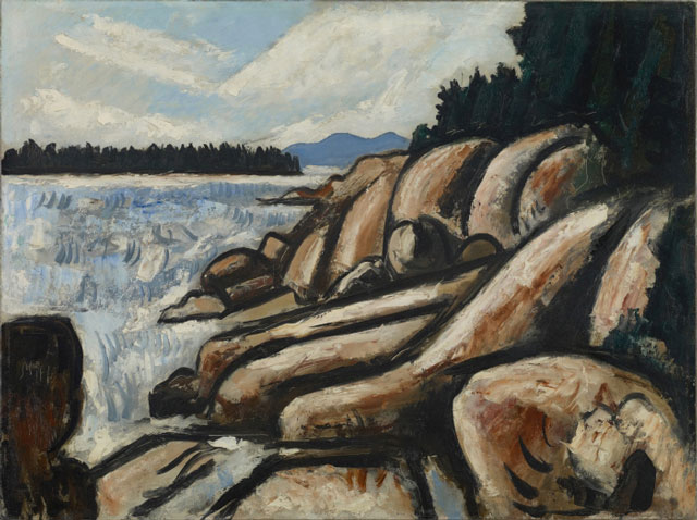 Marsden Hartley. City Point, Vinalhaven, 1937–38. Oil on commercially prepared paperboard (academy board), 181/4 x 243/8 in (46.4 x 61.9 cm). Colby College Museum of Art, Waterville, Gift of the Alex Katz Foundation.