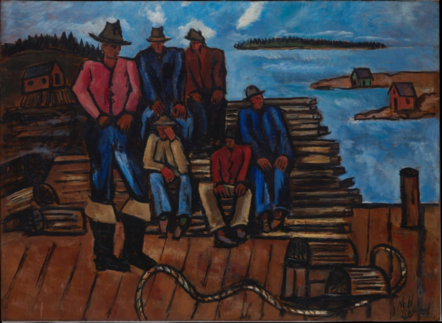 Marsden Hartley. Lobster Fishermen, 1940–41. Oil on hardboard (masonite), 29 3/4 x 40 7/8 in (75.6 x 103.8 cm). The Metropolitan Museum of Art, Arthur Hoppock Hearn Fund.