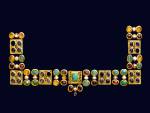 Unknown Artist. Necklace or ornament for a dress, 4th century. Gold and precious stones; opus interrasile, overall size: 12.8 x 22.8 cm (5 1/16 x 9 in.). Museum of Cycladic Art, Athens.