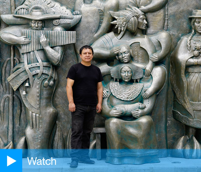 Nicolás Herrera standing in front of El Jardín de las Mujeres, 2016. Photograph: Miguel Benavides.