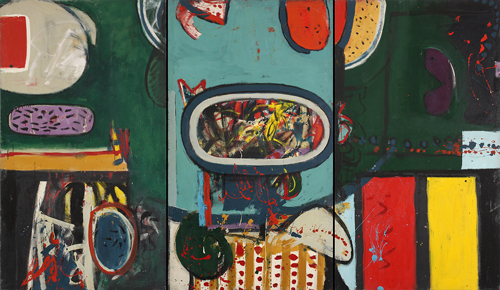 Alan Davie. <em>Patrick’s Delight, </em>1960. Oil on canvas, 213 x 366 cm (in three panels). First exhibited Gimpel Fils London, March 1960. Illustrated in <em>Alan Davie</em>; Alan Bowness, Lund Humphries 1967.