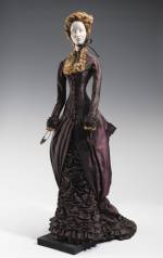 Christian Dior (French, 1905–1957). <em>Doll (for gratitude train)</em>, 1949. Guillaume (French). Metal, plaster, hair, silk, straw, linen. The Brooklyn Museum Costume Collection at the Metropolitan Museum of Art.
