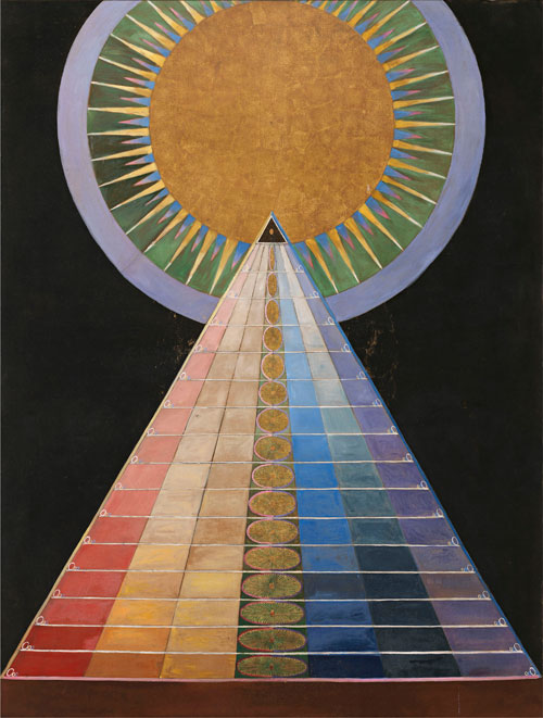 Hilma af Klint. Altarpiece, No. 1, Group X, 1915. Oil and metal leaf on canvas, 237 × 179 cm. © Stiftelsen Hilma af Klints Verk, Photograph: Moderna Museet/Albin Dahlström.