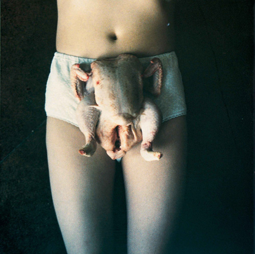 Sarah Lucas. <i> Chicken
        Knickers</i> 2000.  C-type
        photograph  2732 x 1963 cm.  Murderme Ltd, London. Courtesy of Sadie
        Coles HQ, London  © 2006 Sarah Lucas