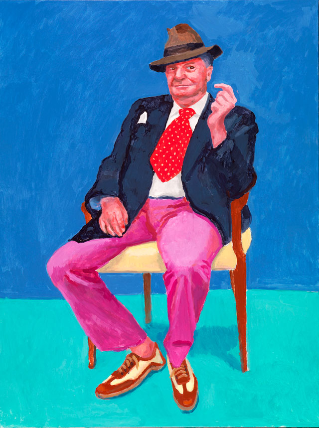 David Hockney. Barry Humphries, 26th, 27th, 28th March 2015. Acrylic on canvas, 121.9 x 91.4 cm. © David Hockney. Photograph: Richard Schmidt.