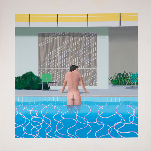 David Hockney. Peter Getting Out of Nick's Pool, 1966. Acrylic paint on canvas, 152 x 152 cm. National Museums Liverpool, Walker Art Gallery. Presented by Sir John Moores 1968. © David Hockney. Photograph: Richard Schmidt.