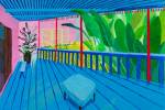 David Hockney. Garden with Blue Terrace, 2015. Acrylic paint on canvas, 121.9 x 182.8 cm. Private collection. © David Hockney.