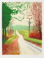 David Hockney. The Arrival of Spring in Woldgate, East Yorkshire in 2011 (twenty eleven) - 23 February. iPad drawing printed on paper, 55 x 41-1/2in (139.7 x 105.4 cm). Edition of 25. © David Hockney / Richard Schmidt.
