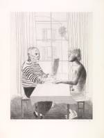 David Hockney. Artist and Model, 1973-74. Etching, 29 1/2 x 22 1/2 in, Edition: 100. © David Hockney.