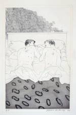 David Hockney. Two Boys Aged 23 or 24 from Illustrations For Fourteen Poems from C.P. Cavafy, 1966-67. Etching, 31 1/2 x 22 in.