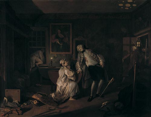 William Hogarth. <em>Mariage à la mode - 5: les bains</em> (<em>The bagnio</em>), 1743. Huile sur toile, 70.5 x 90.8 cm. London, National Gallery © The National Gallery, London.