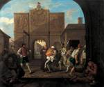 William Hogarth. <em>Oh, le roast beef de la vieille Angleterre ou la porte de Calais</em> (<em>Oh, the</em> <em>roast beef of Old England - Calais Gate</em>), 1748. Huile sur toile, 78.8 x 94.5 cm. London, Tate Gallery © The Tate Gallery, London.