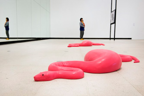 Carsten Höller. Half Mirror Room, 2008, 2015 and Snake, 2014. Installation view © Carsten Höller. Courtesy of the artist. Photograph: © Linda Nylind.