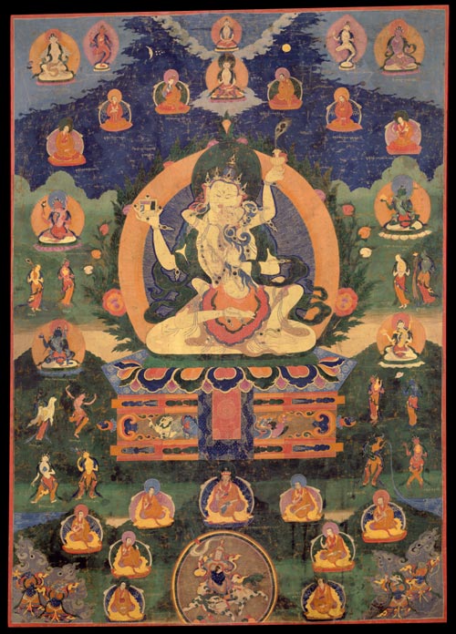 <strong><em>Drenpa Namka</em></strong>, Tibet, 19th century. Mineral pigments on cloth 43 x 30 ¾ in. Rubin Museum of Art, C2005.4.8 (HAR 65401)