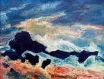 Albert Houthuesen.<em> Rocks and Storm, </em>1956–58. Oil on board, 26 x 38 inches (66 x 96.5 cm). Copyright Albert Houthuesen Estate.