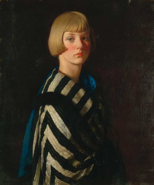 Mary Ginnett by Louis Ginnett, no date, Mary Ginnett in black and cream cloak Collection of Ditchling Museum of Art + Craft.
