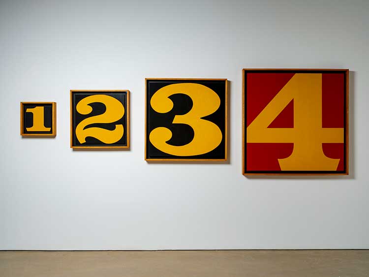Robert Indiana, Exploding Numbers, 1964-66, installation view at Yorkshire Sculpture Park, 2022. Photo: © Jonty Wilde, courtesy of Yorkshire Sculpture Park. Artwork: © 2022 Morgan Art Foundation Ltd./ Artists Rights Society (ARS), New York/DACS, London.
