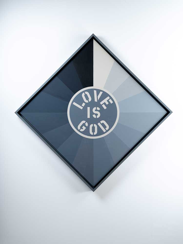 Robert Indiana, Love Is God, 1964, installation view at Yorkshire Sculpture Park, 2022. Photo: © Jonty Wilde, courtesy of Yorkshire Sculpture Park. Artwork: © 2022 Morgan Art Foundation Ltd./ Artists Rights Society (ARS), New York/DACS, London.