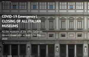 Uffizi, Florence, website homepage, screenshot captured 15 May 2020.
