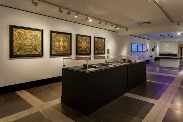 Installation view of Michael Takeo Magruder, Imaginery Cities at the British Library.  Photo: David Steele © Michael Takeo Magruder.