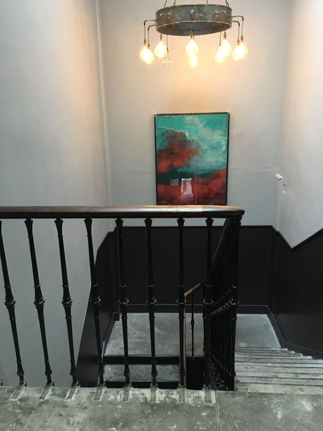 Ingleby Gallery staircase with Kevin Harman, New Distant View Transmission, 2018. Photograph: Veronica Simpson.
