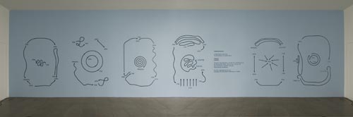 Ricardo Basbaum. <em>Diagrams (superpronoun) 1-6</em>, 2003. Vinyl on monochromatic background. Photograph by Ken Adlard. Courtesy of the artist and Lisson Gallery, London © Ricardo Basbaum, 2007