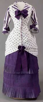 Summer day dress worn by Madame Bartholomé in Albert Bartholomé's painting In the
Conservatory, 1880. White cotton printed with purple dots and stripes. Musée d'Orsay, Paris. Gift of the Galerie Charles and André Bailly, 1991.