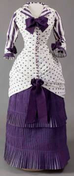 Summer day dress worn by Madame Bartholomé in Albert Bartholomé's painting In the
Conservatory, 1880. White cotton printed with purple dots and stripes. Musée d'Orsay, Paris. Gift of the Galerie Charles and André Bailly, 1991.