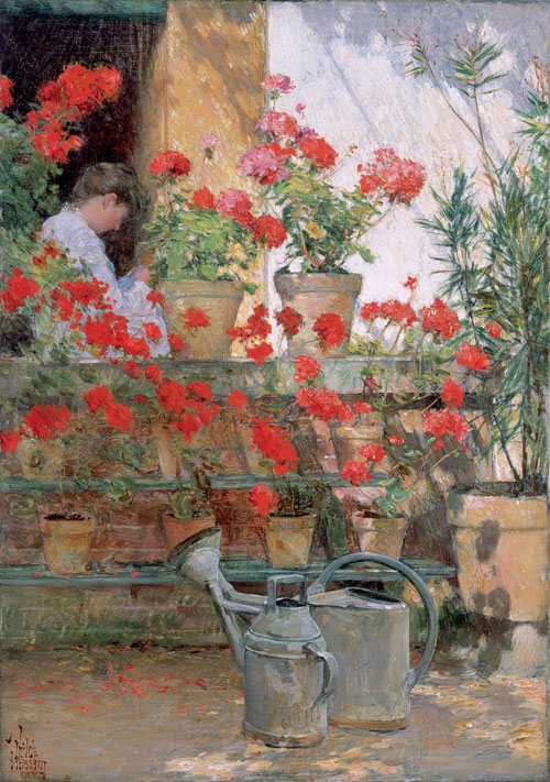 Frederick Childe Hassam. <em>Geraniums</em>, 1888–89. Oil on canvas, 46.4 x 32.9 cm. The Hyde Collection, Glens Falls, New York.