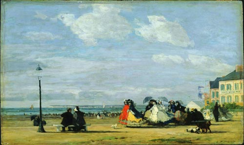 Eugene Boudin, <em>The Beach at Trouville - The Empress Eugenie</em>, 1863. Oil on wood, 34.2 x 57.8cm. Glasgow City Council (Museums). Photo © Glasgow City Council (Museums)