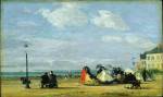 Eugene Boudin, <em>The Beach at Trouville - The Empress Eugenie</em>, 1863. Oil on wood, 34.2 x 57.8cm. Glasgow City Council (Museums). Photo © Glasgow City Council (Museums)