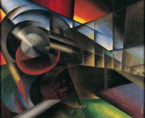 Ivo Pannaggi. Speeding Train (Treno in corsa), 1922. Oil on canvas, 100 x 120 cm. Fondazione Carima–Museo Palazzo Ricci, Macerata, Italy. Photograph: Courtesy Fondazione Cassa di risparmio della Provincia di Macerata.