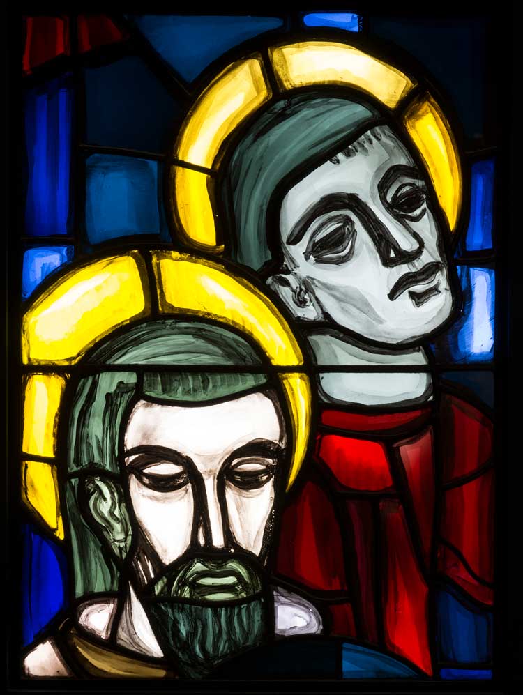 Evie Hone. Heads of Two Apostles, c1952. Stained glass, 86 x 61 cm. © Geraldine Hone, Kate Hone and the FNCI. Photo © National Gallery of Ireland.