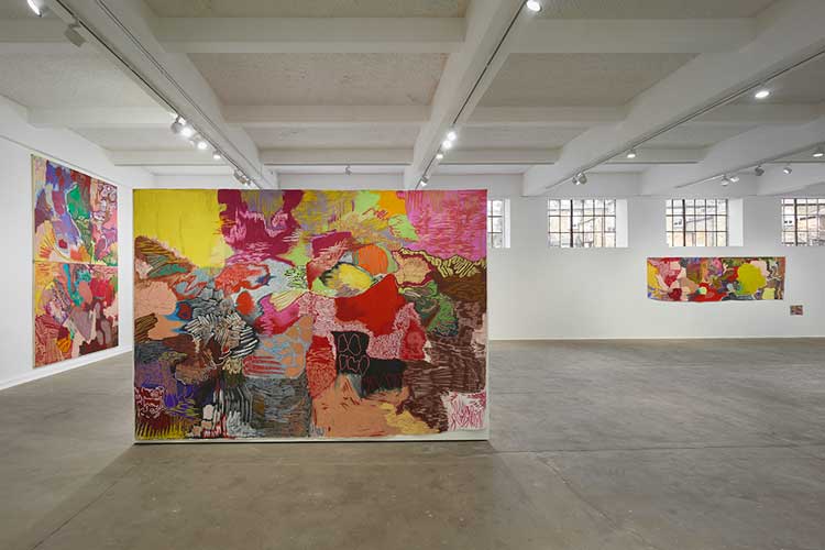 Rachel Jones, say cheeeeese, 2022. Installation view, Chisenhale Gallery, 2022. Commissioned and produced by Chisenhale Gallery, London. Courtesy of the artist. Photo: Andy Keate.