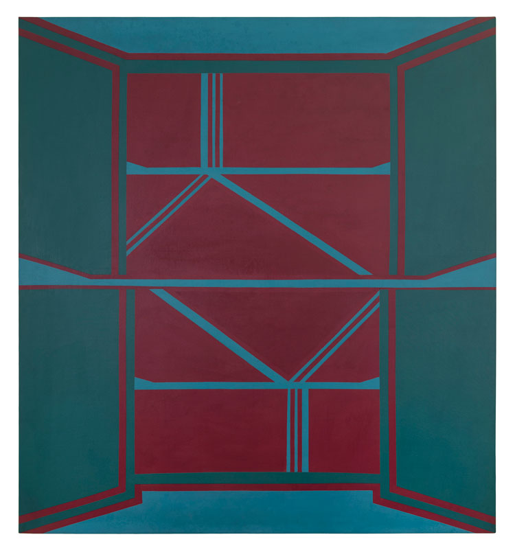 Tess Jaray. Palace Red, 1962. Oil on canvas, 182.9 x 167.6 cm (72 x 66 in). © Tess Jaray. All rights reserved. Courtesy Karsten Schubert London. Purchased with the support of Amis du Centre Pompidou, Cercle International, 2020.