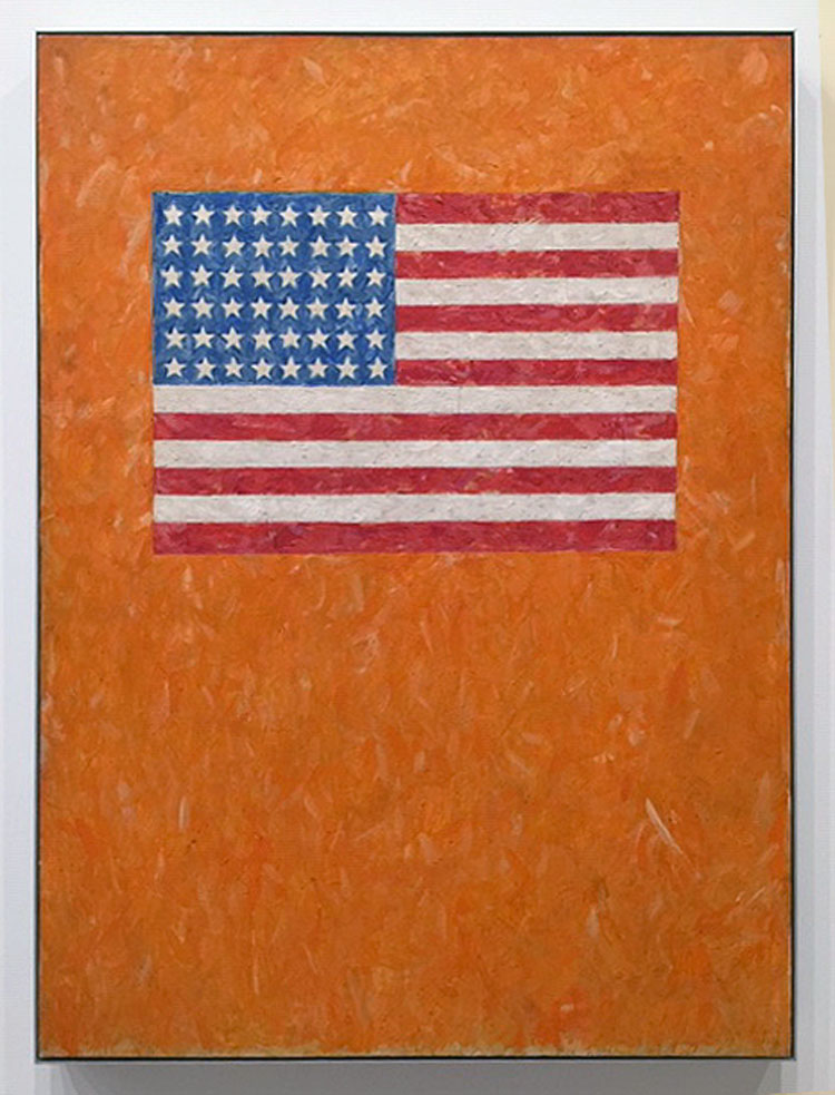 Jasper Johns, Flag on Orange Field, 1957. Installation view. Photo: Jill Spalding.