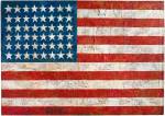 Jasper Johns, Flag, 1954-55. Encaustic, oil, and collage on fabric mounted on wood (3 panels), 41.25 x 60.75 in (104.8 x 154.3 cm). The Museum of Modern Art, New York, NY; Gift of Philip Johnson in honor of Alfred H. Barr, Jr. © 2021 Jasper Johns/VAGA at Artists Rights Society (ARS), New York.